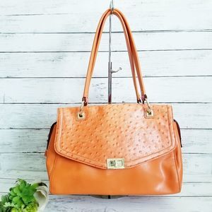 Antonio Melani Orange Handbag Satchel Leather Ostrich Embossed